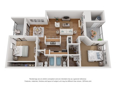 a stylized floor plan is shown in this rendering